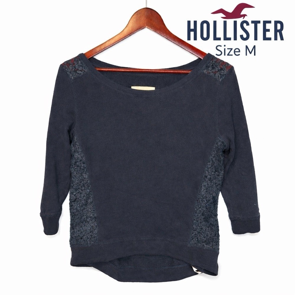 Hollister Navy Blue Lace Side Panel 3/4 Sleeve Sweatshirt Y2K Women's Medium
